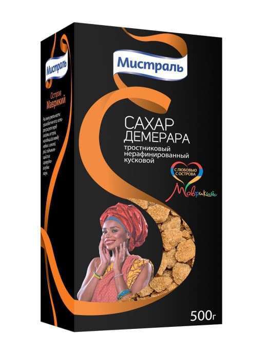 Сахар тростниковый нерафинированный кусковой Демерара 500г*12 Мистраль ...