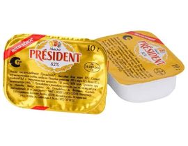 Масло сливочно-кислое PRESIDENT 82% порционное 10г*120 1ящ Беларусь																												