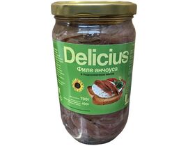 Рыба Анчоусы филе в подсолнечном масле "Delicius" ст/б 700/400г 1*12