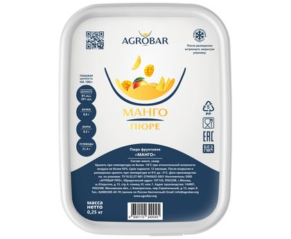 Пюре манго 250г*12, AGROBAR, Россия