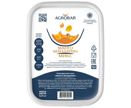 Пюре манго-мандарин 250г*12, AGROBAR, Россия