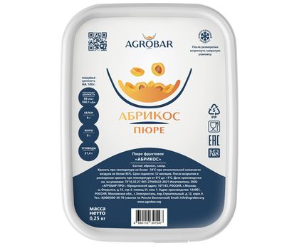 Пюре абрикос 250г*12, AGROBAR, Россия