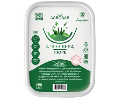 Пюре алое вера 250г*12, AGROBAR, Россия