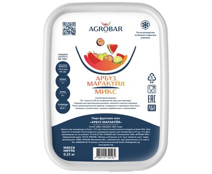 Пюре арбуз-маракуйя 250г*12, AGROBAR, Россия