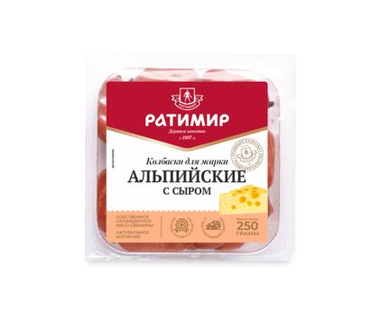 Колбаски Альпийские с сыром п/к ст.вес 250г 1шт