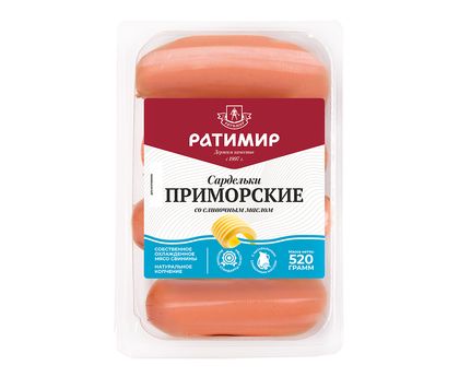 Сардельки Приморские со сливочным маслом ст.вес 520г 1шт