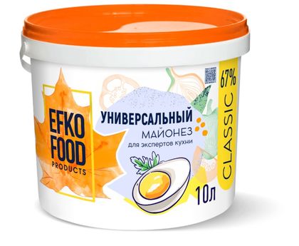 Майонез EFKO FOOD Classic универсальный 67% 10л 9,34кг 1шт