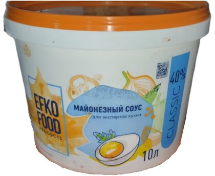 Майонез EFKO FOOD Classic 40% 10л 9,5кг 1шт